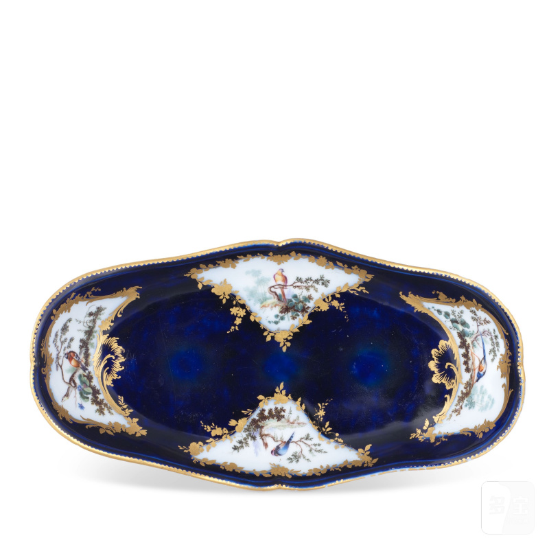 A Vincennes/Sèvres bleu-lapis ground stand (plateau en porte-huilier), dated 1756